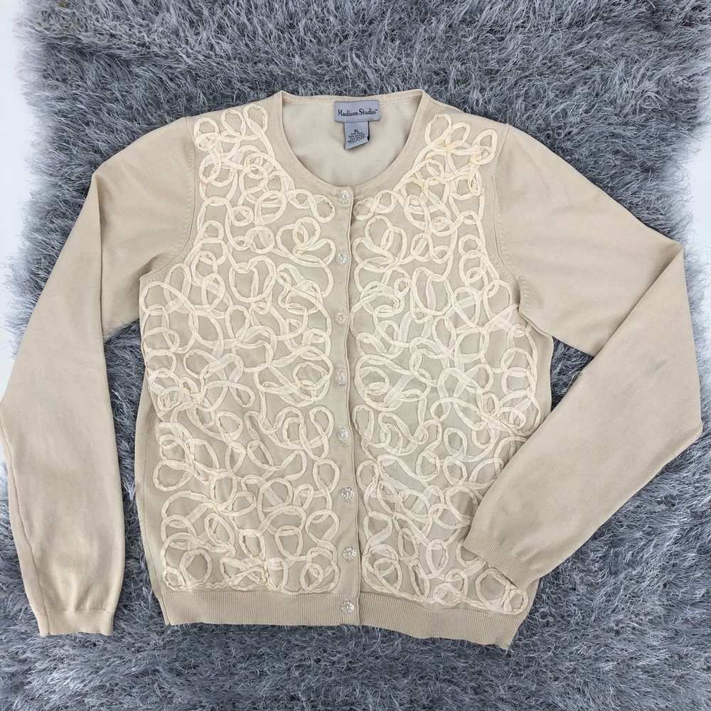Women’s XL Cream Silk Blend Cardigan Sweater